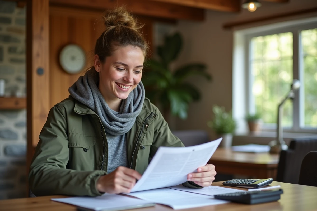 Femme souriante vérifiant un contrat d