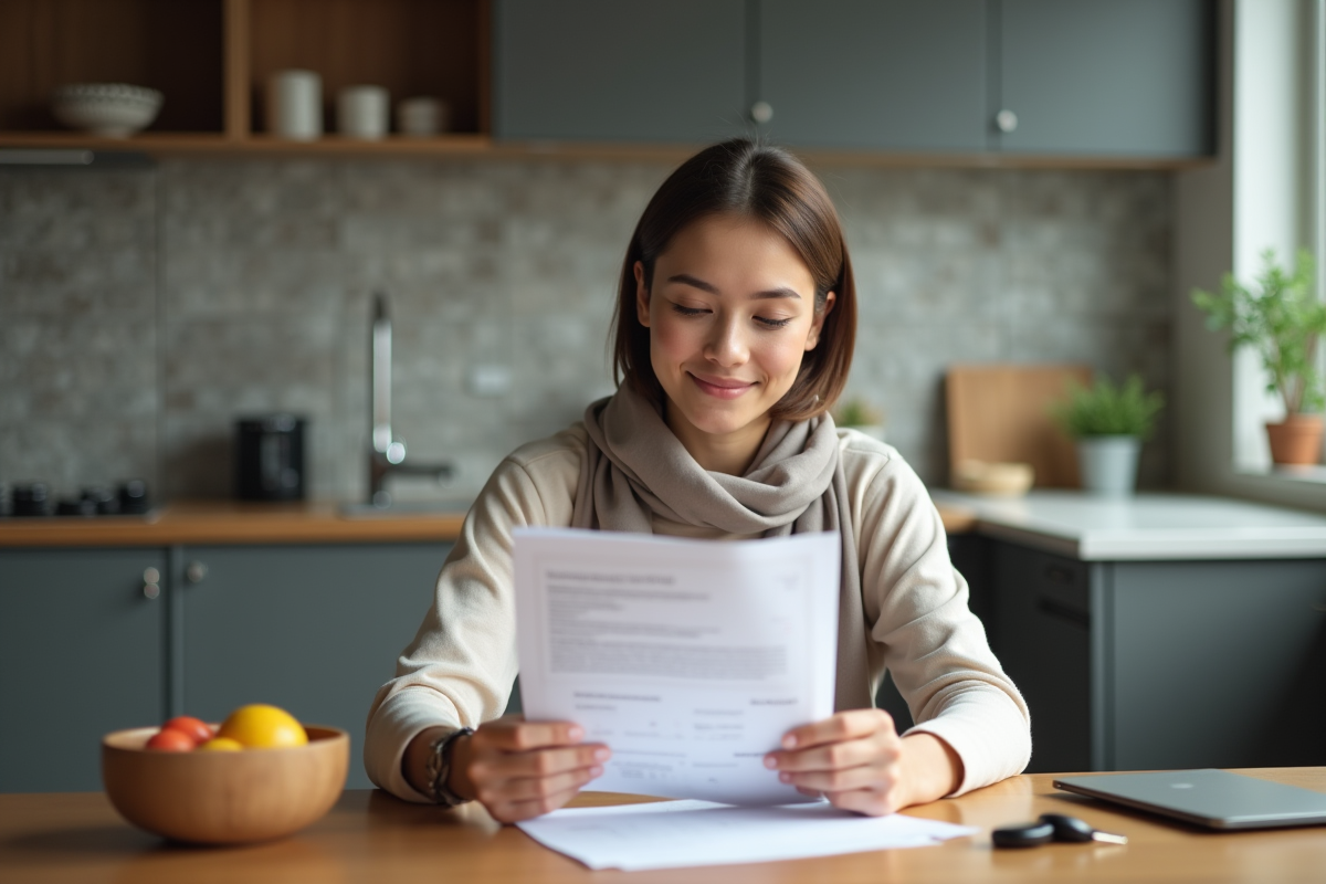 Jeune femme lisant documents d