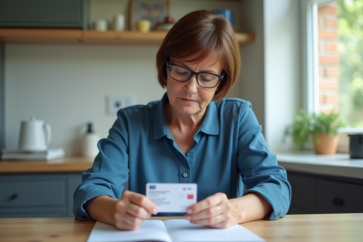 Femme examinant son permis B79 à la maison