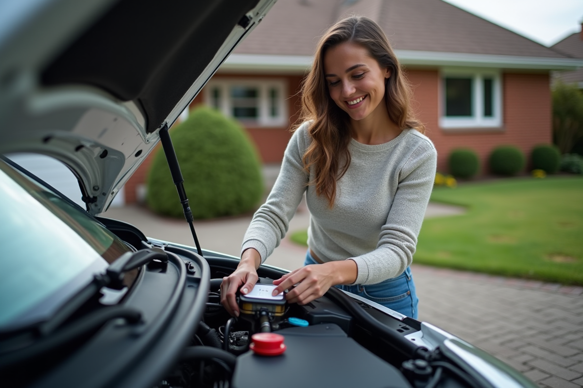 Jeune femme vérifiant un filtre d