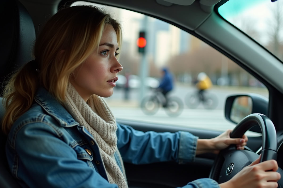 Jeune femme au volant d