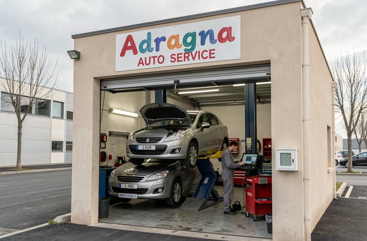 Mécanicien utilisant un outil de diagnostic dans l'atelier du garage Adragna Auto Service à Vitrolles
