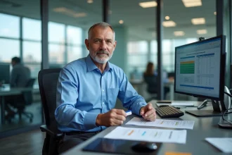 Gestionnaire de flotte au bureau avec carte de carburant