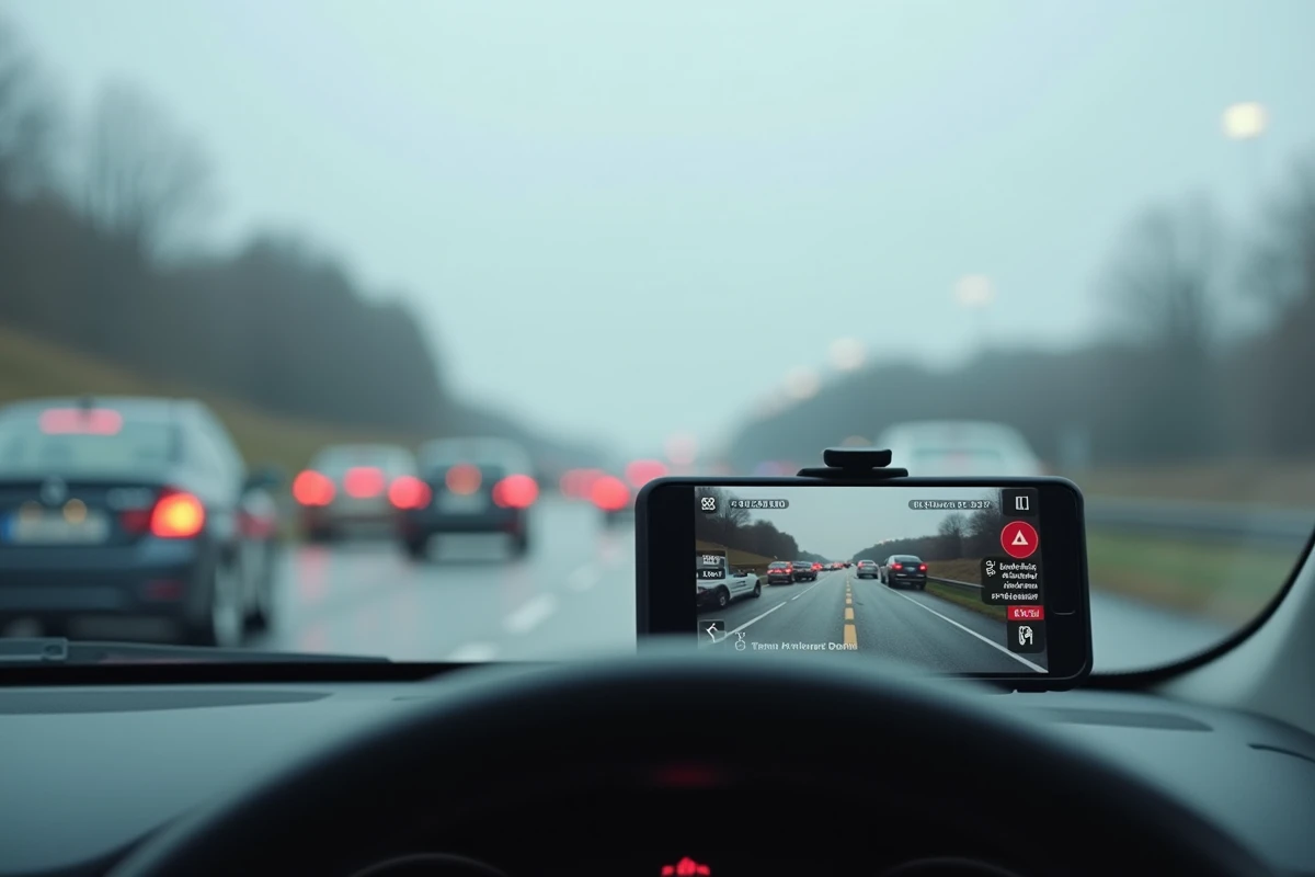 Application GPS affichant un ralentissement et une déviation suite à l'accident VRU sur l'axe routier de Chambéry