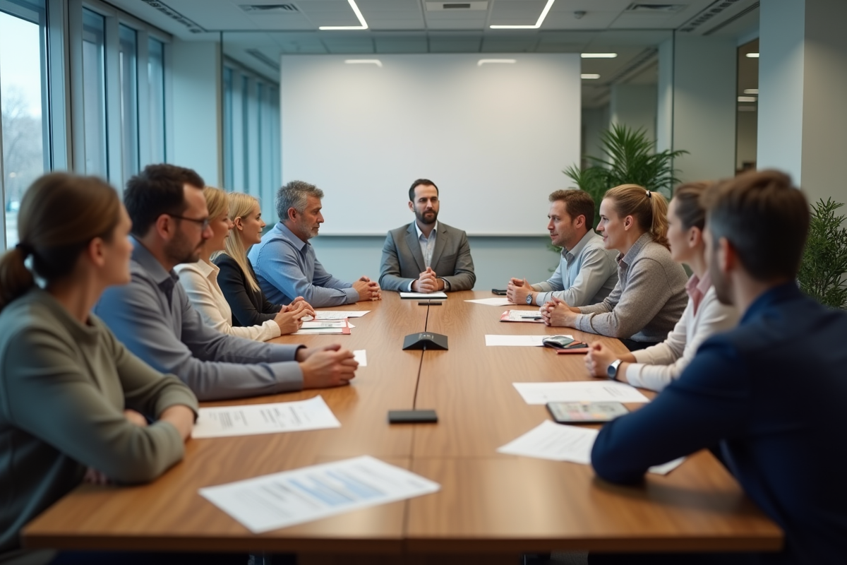 Groupe d'adultes en réunion de formation