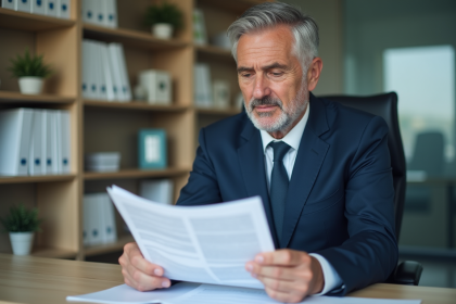 Homme d'affaires en costume bleu dans un bureau moderne