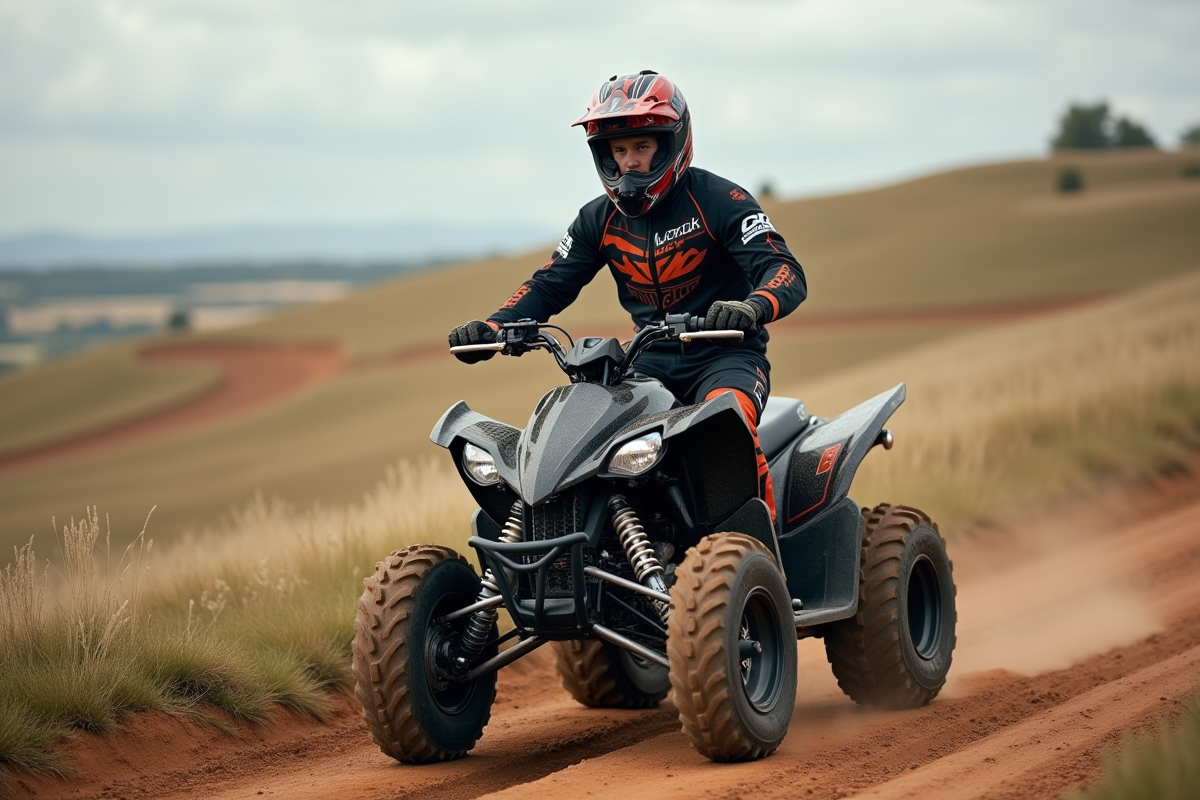 Jeune homme en moto tout-terrain sur un quad dans la nature